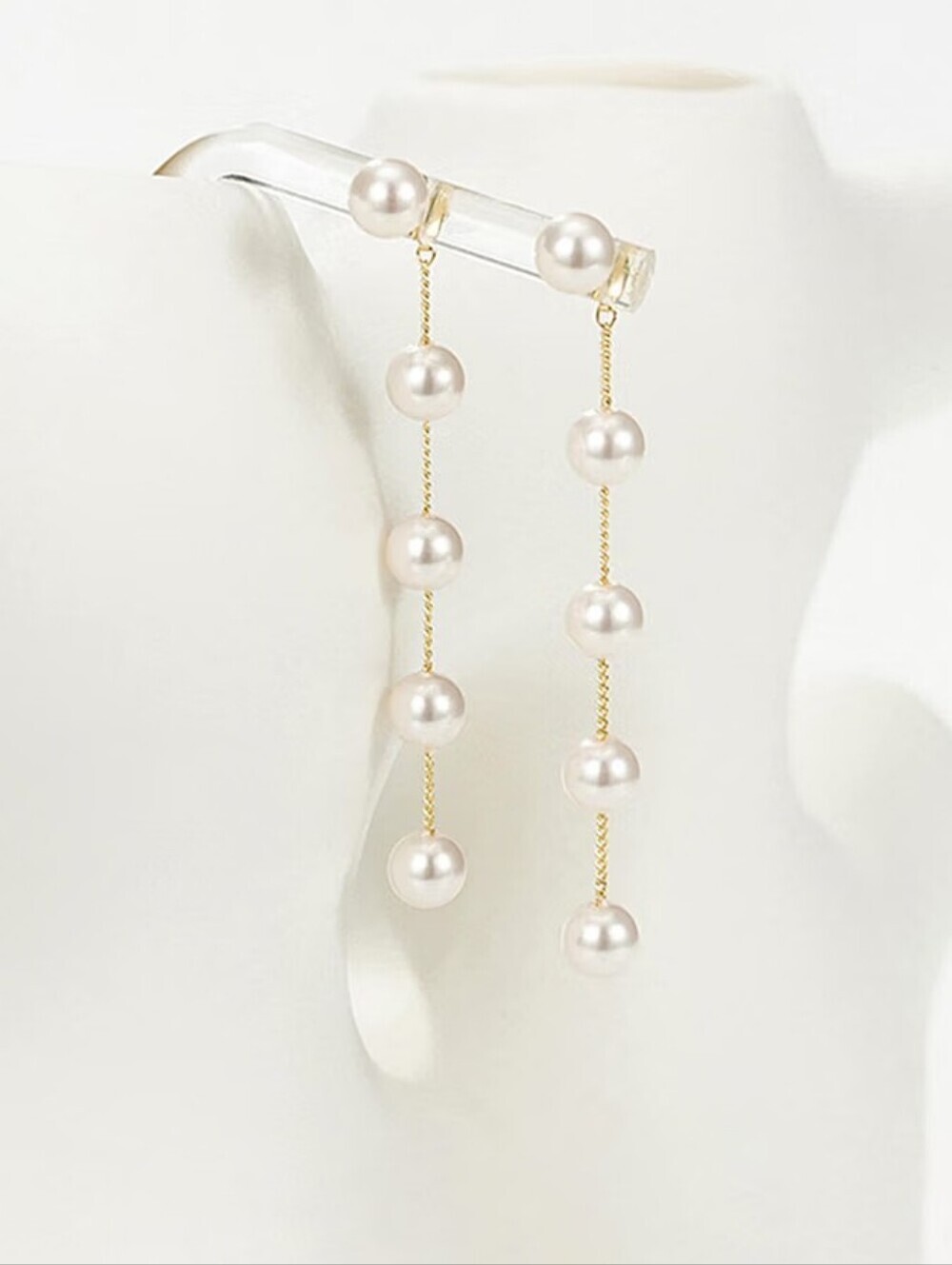 Long Pearl Earrings 14K Gold Plated Dangle Drop